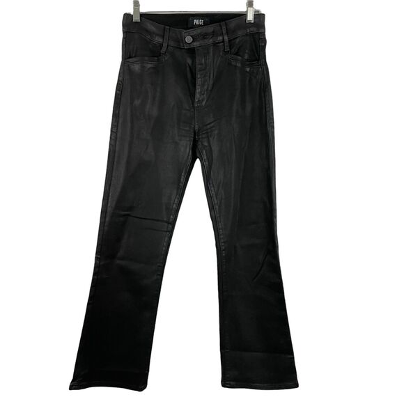 PAIGE Black Coated Crop Jeans Size 28 Claudine with Joxxi Pockets High Waist